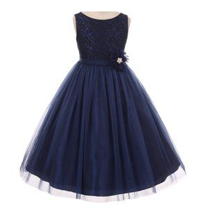 Big Girls Junior Kid Lace Top Tulle Flower Girl T-Length Dress Wedding Dress